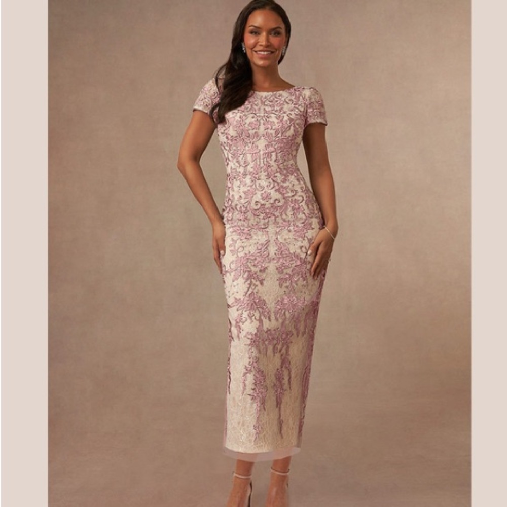 Azazie Pink and Cream Midi Dress